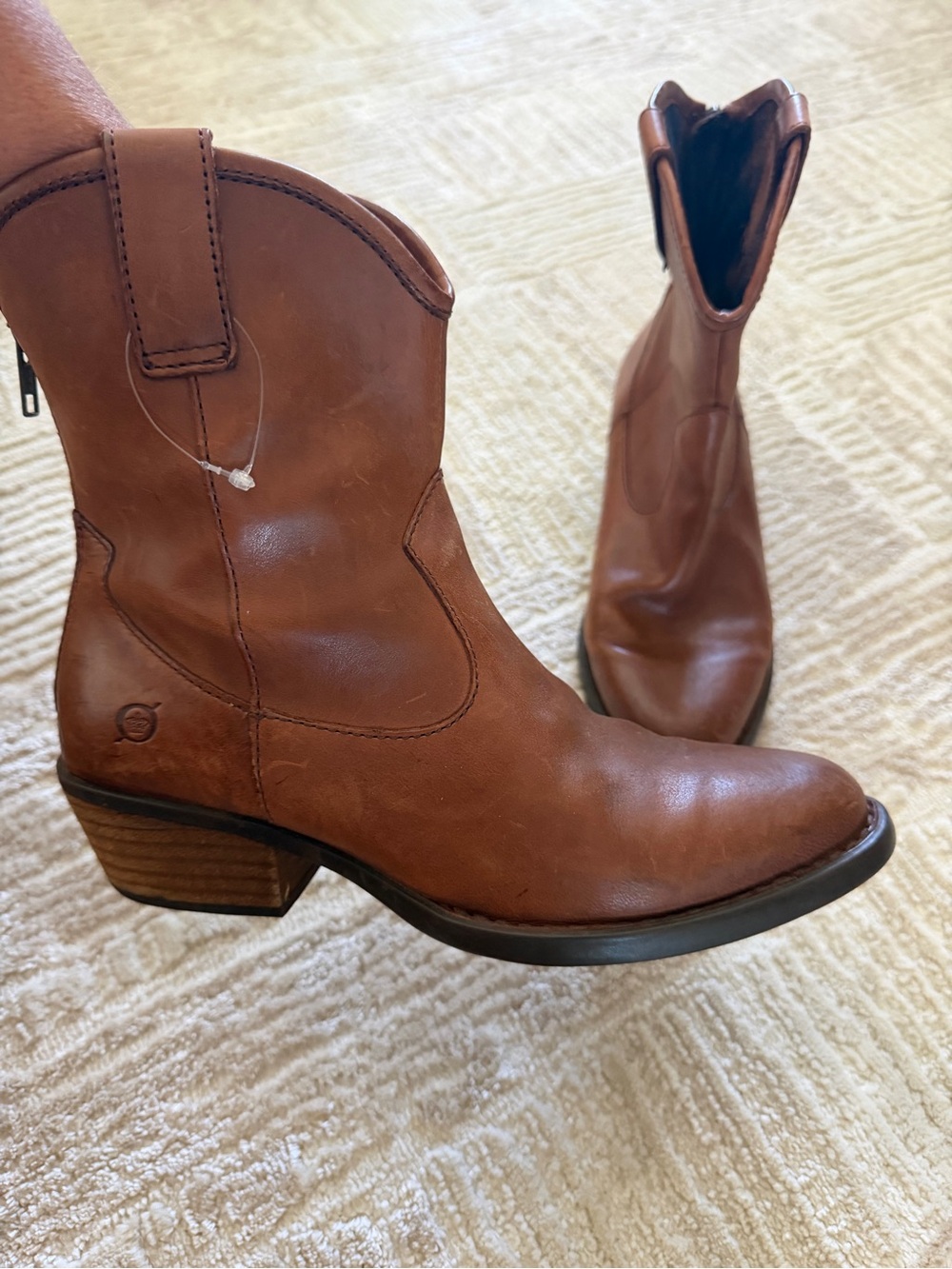 Born Cognac Brown Leather Western Ankle Boots 6.5 comfy